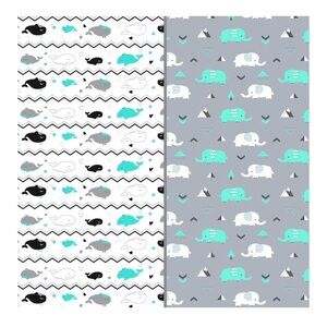 Cute Elephant and Whale Patterned Fabric